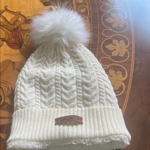 White Cable Knit Beanie with Pom Pom